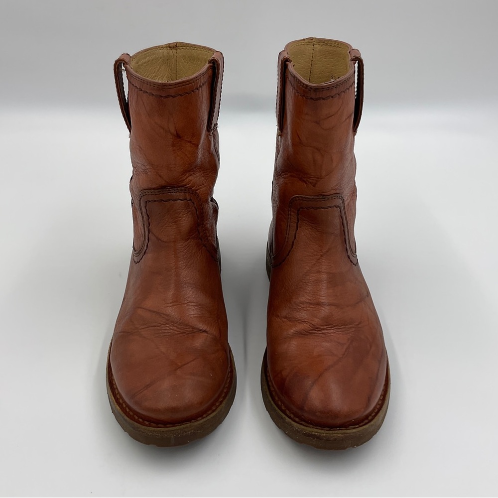 Frye EUC Anna Shortie Short Boots Stitch Side Cognac Warm Brown Gorgeous 5.5 B - Picture 6 of 16